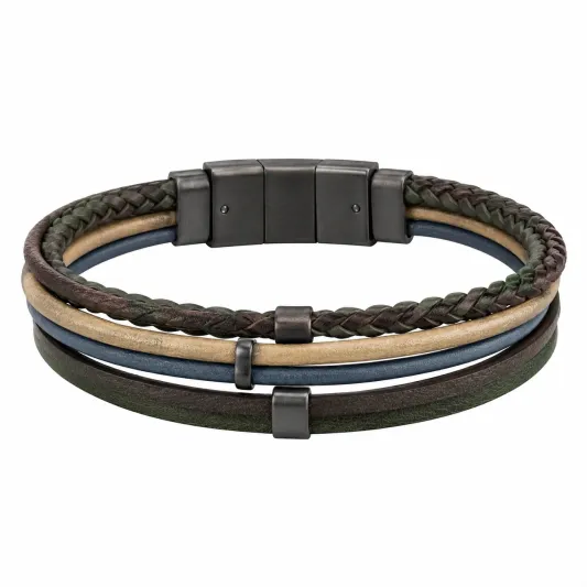 Geflochtenes Herrenarmband Blau Braun mit Edelstahlverschluss-homverica