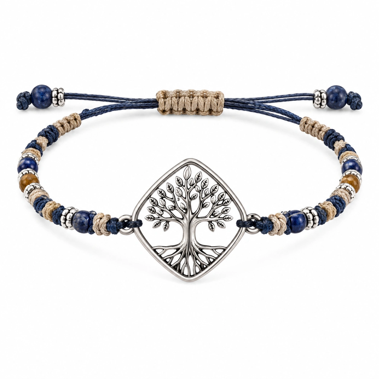 Lebensbaum Armband Verstellbar Geflochten Blau/Gold-homverica