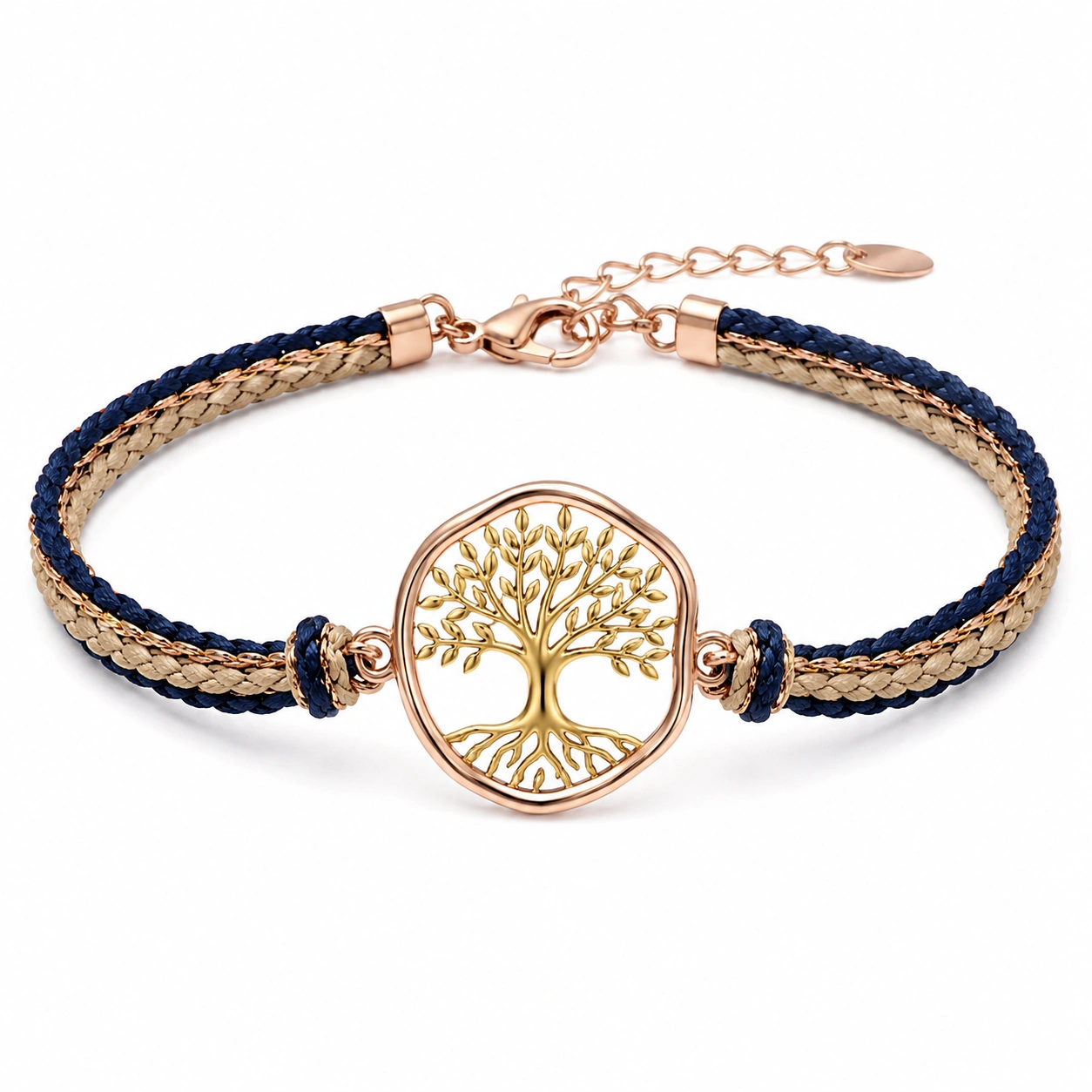 Verstellbares Armband mit Lebensbaum-Anhänger, Perlen in Schwarz, Rosa und Blau-homverica