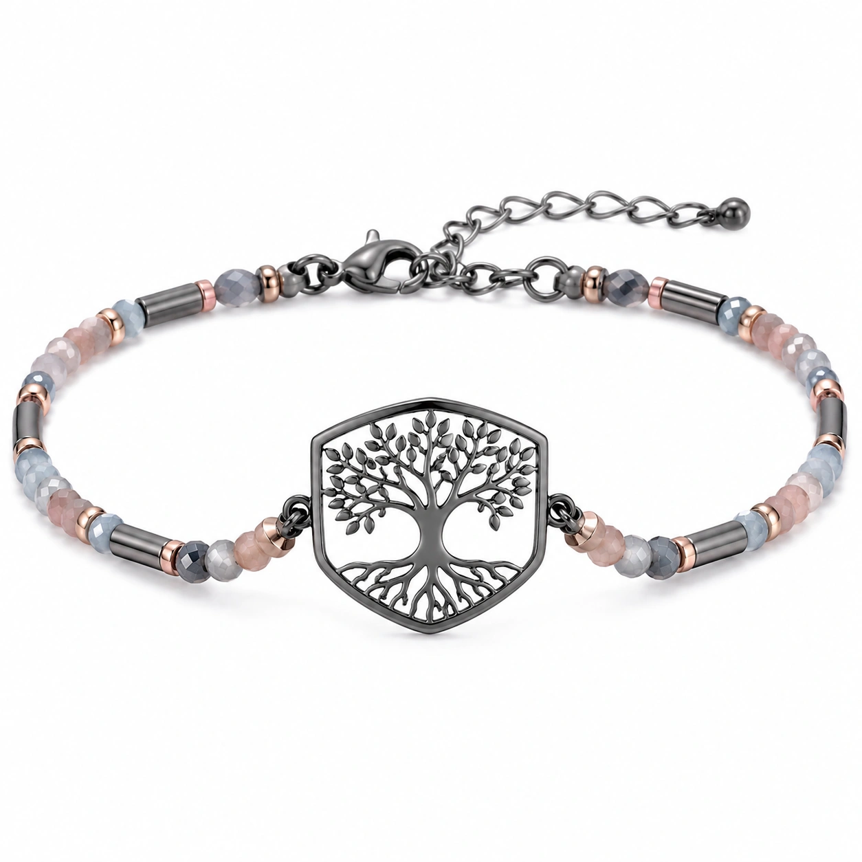Verstellbares Armband mit Lebensbaum und Natursteinen-homverica