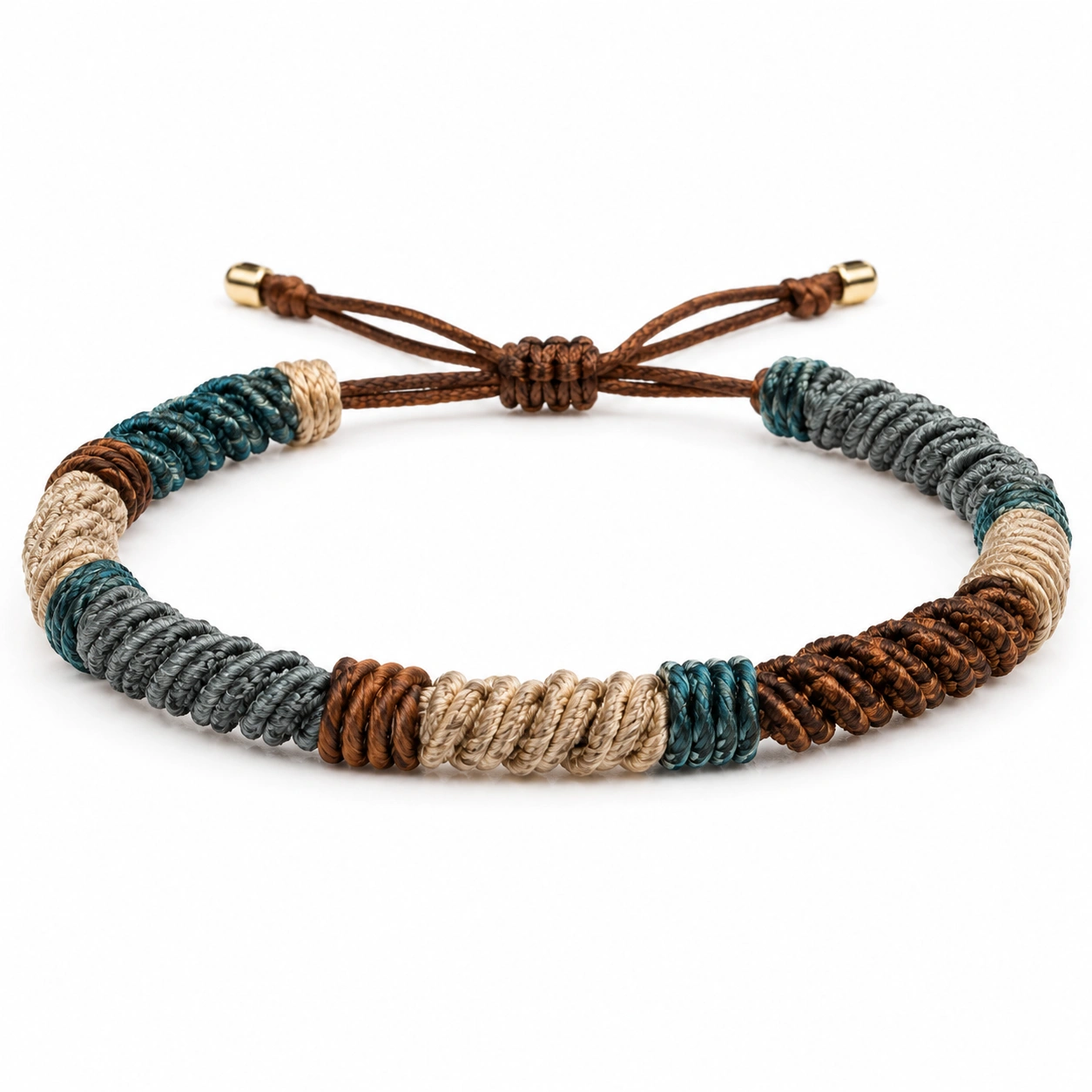 Geflochtenes verstellbares Armband in Blau, Oliv und Beige-homverica