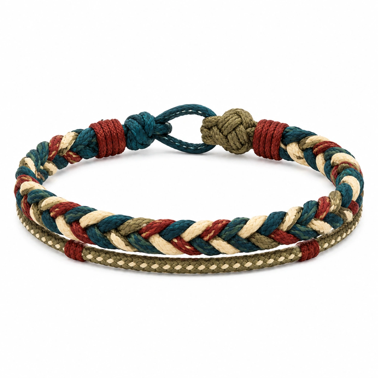 Verstellbares Geflochtenes Armband in Olivgrün, Blau, Beige und Weiß-homverica