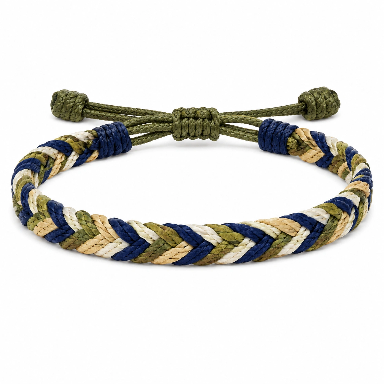 Verstellbares Makramee-Armband mit geometrischem Muster in Grün/Braun/Beige-homverica