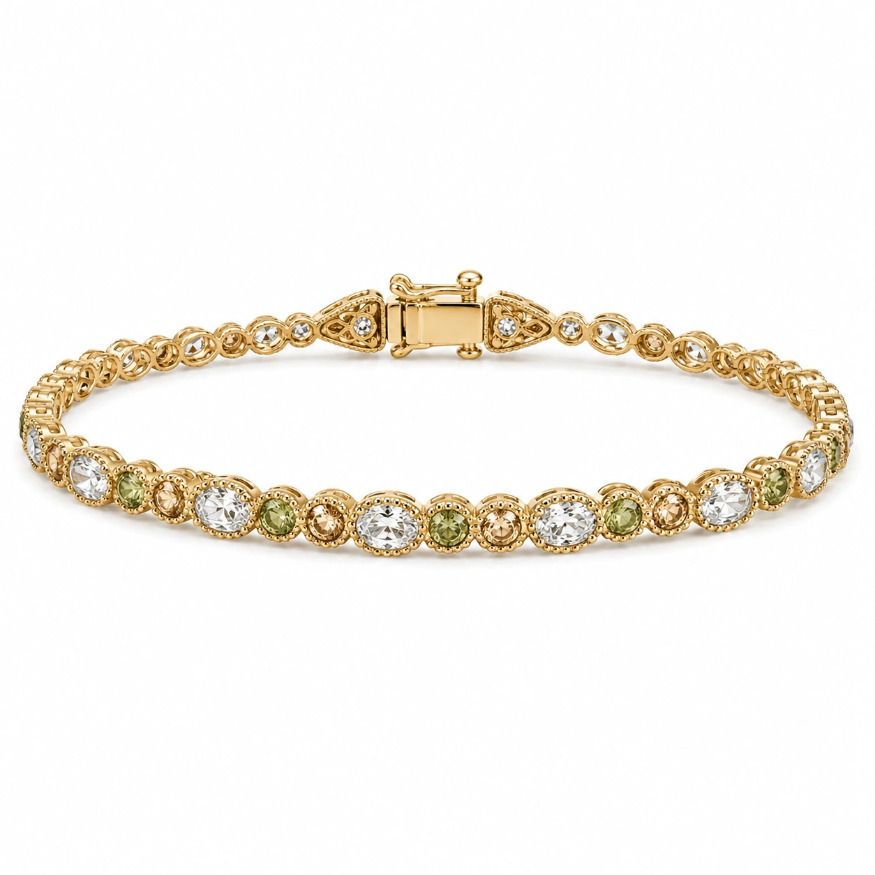 Elegantes Tennisarmband mit Steinen in Grün, Weiß und Champagner, 18cm-homverica