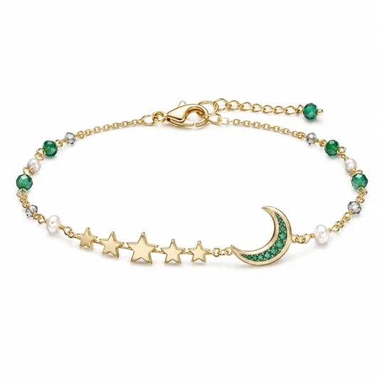 Hübsches Armband mit Sternen- und Monddesign in Gold und Grün-glarnovex