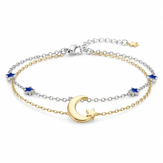 Zweireihiges Armband mit Mond- und Sternmotiv, verstellbar, Gold/Silber/Blau-glarnovex