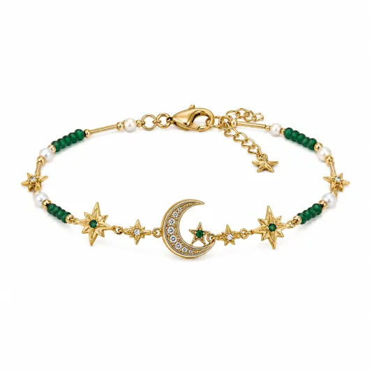 Armband mit Mond- und Sternmotiven in Grün und Weiß-glarnovex