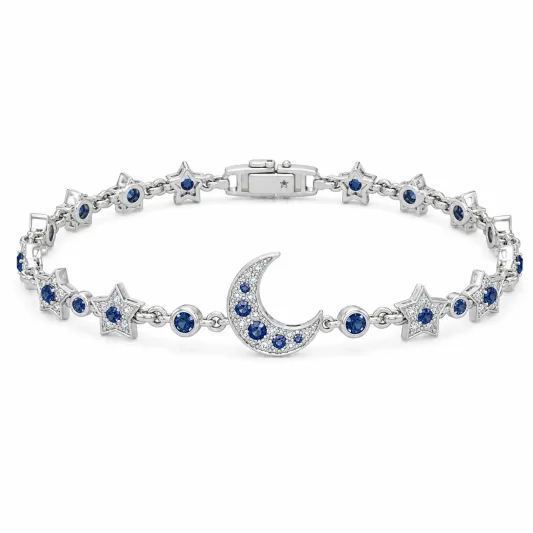Silbernes Armband mit Halbmond und blauen Kristallen-glarnovex
