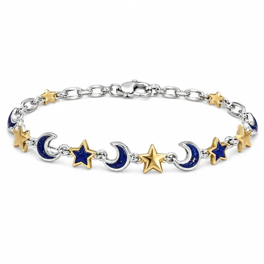 Armband Mond und Sterne Blau und Gold-glarnovex