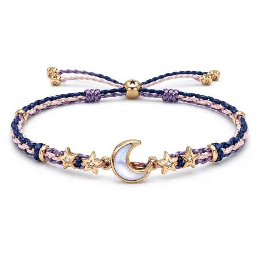 Verstellbares Armband mit Mond und Sternen in Lila, Blau und Rosa-glarnovex