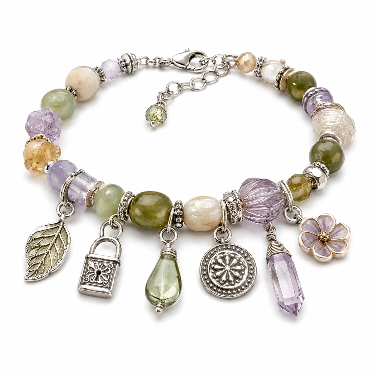 Charm-Armband mit Anhängern und bunten Glasperlen, verstellbar, 19 cm-glarnovex