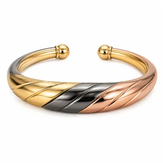 Eleganter Damen Armreif im Bicolor-Design in Gold, Schwarz und Roségold-glarnovex