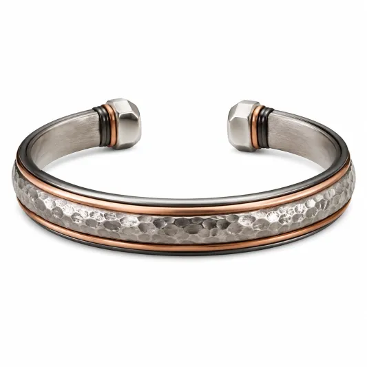 Hammerschlag Armband Manschette Silber/Roségold-glarnovex