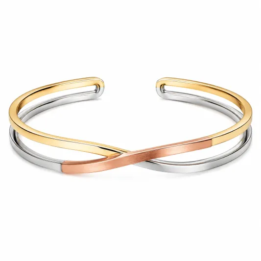 Eleganter Damen-Armreif mit Bicolor-Design in Silber, Gold und Roségold-glarnovex