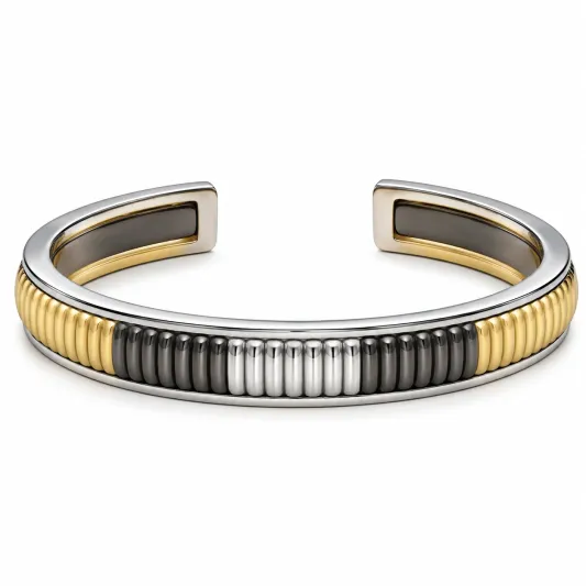 Offener Armreif Bicolor Silber, Gold, Schwarz Design-glarnovex