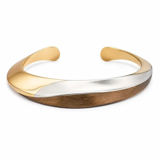 Eleganter Armreif in Gold, Silber und Braun-glarnovex