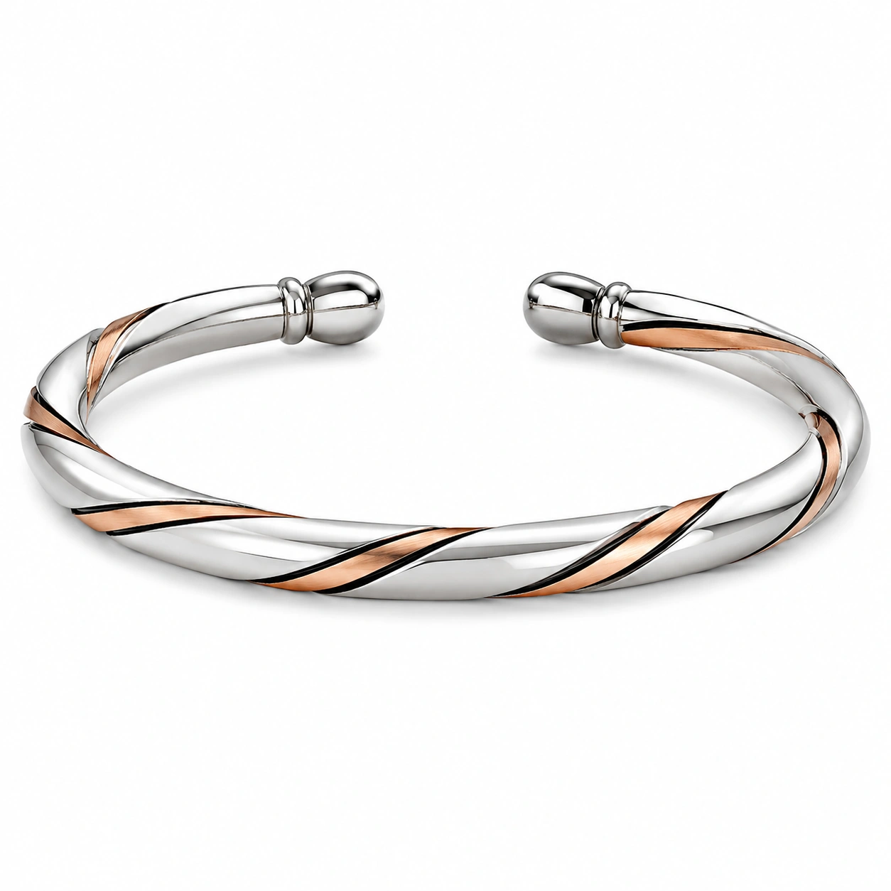 Armreif aus Edelstahl mit Roségold-Akzenten und Drehdesign-glarnovex