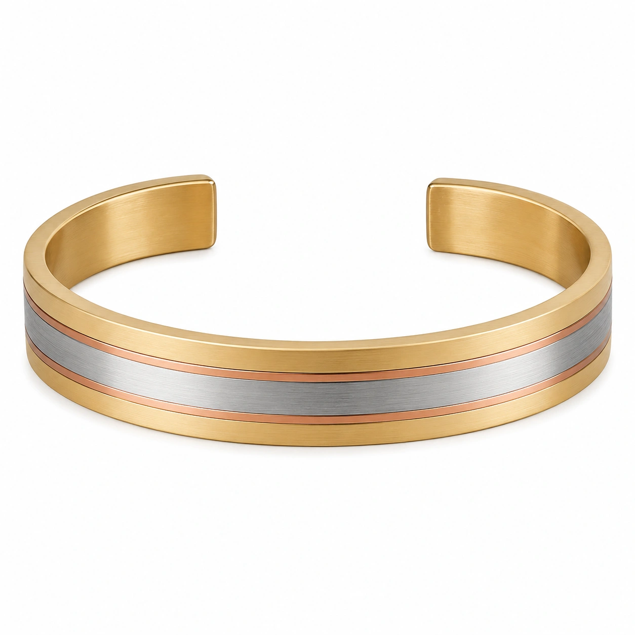 Eleganter Offener Armreif in Gold, Silber und Kupfer-glarnovex