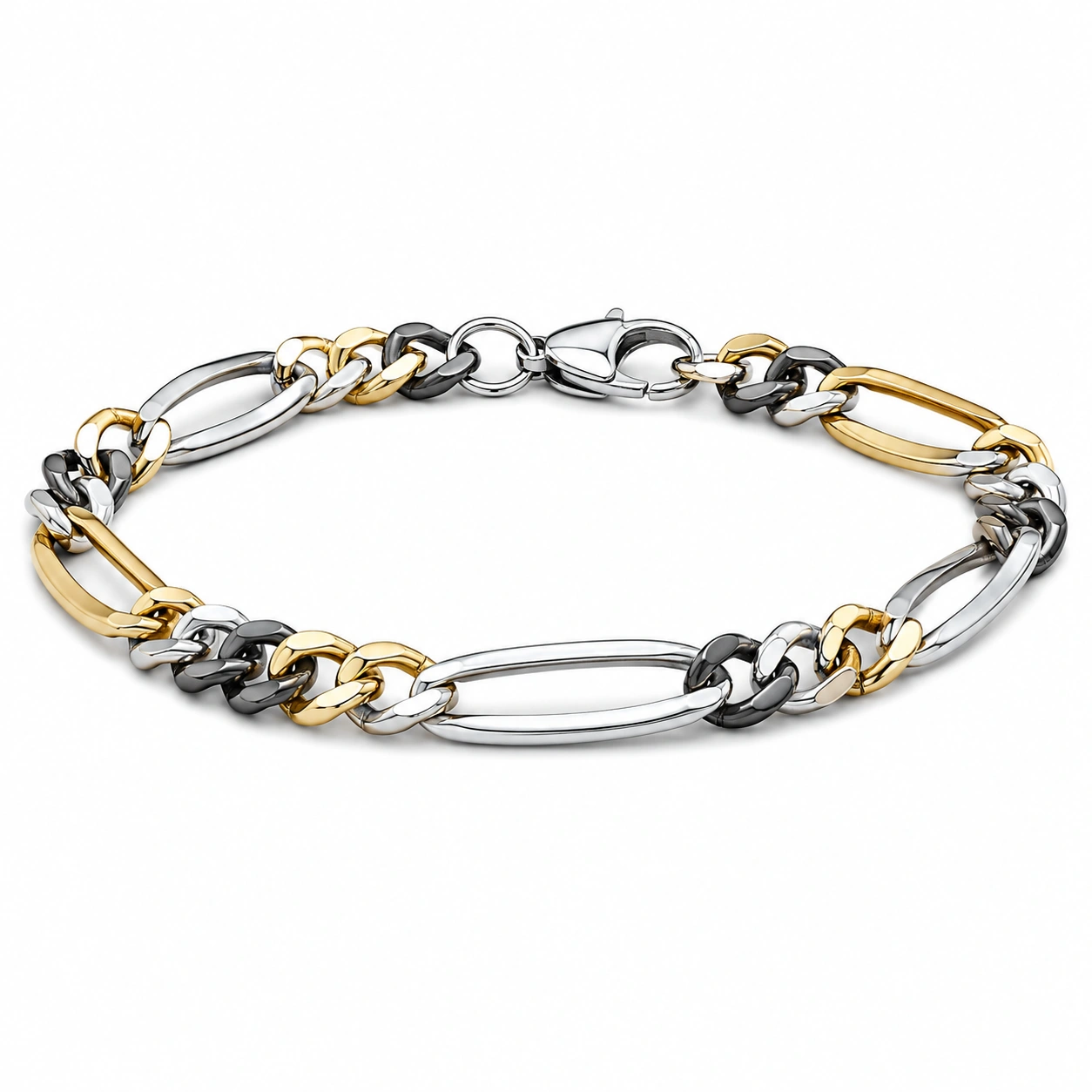 Bicolor Edelstahl Gliederarmband 19 cm mit Karabinerverschluss-glarnovex
