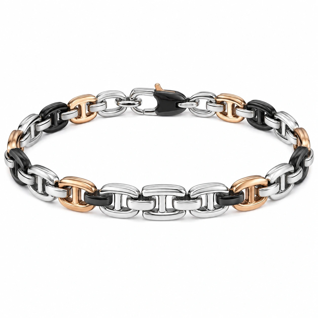 Herrenarmband Edelstahl Schwarz Silber Roségold Glieder 21cm-glarnovex