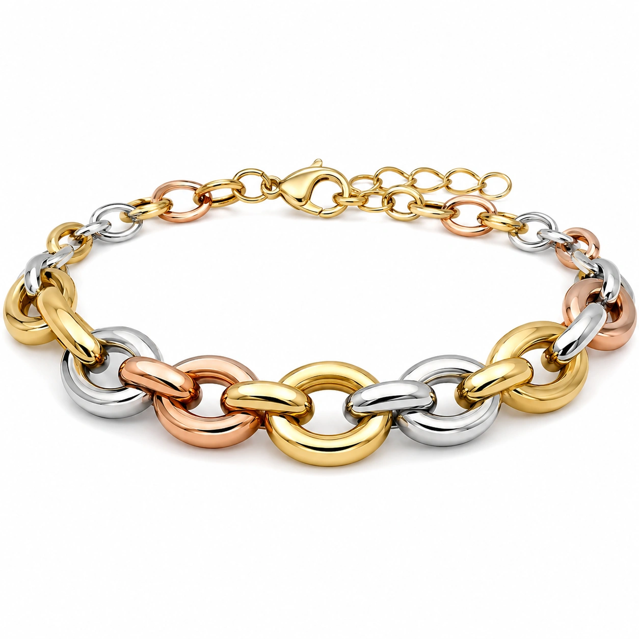 Dreifarbige Gliederarmband in Gold, Silber und Rosé-glarnovex