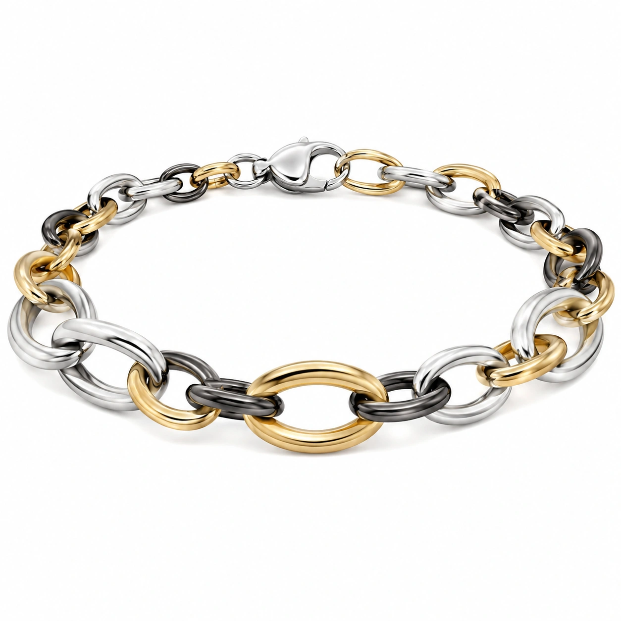 Dreifarbiges Armband mit Kettengliedern in Gold, Silber und Schwarz-glarnovex