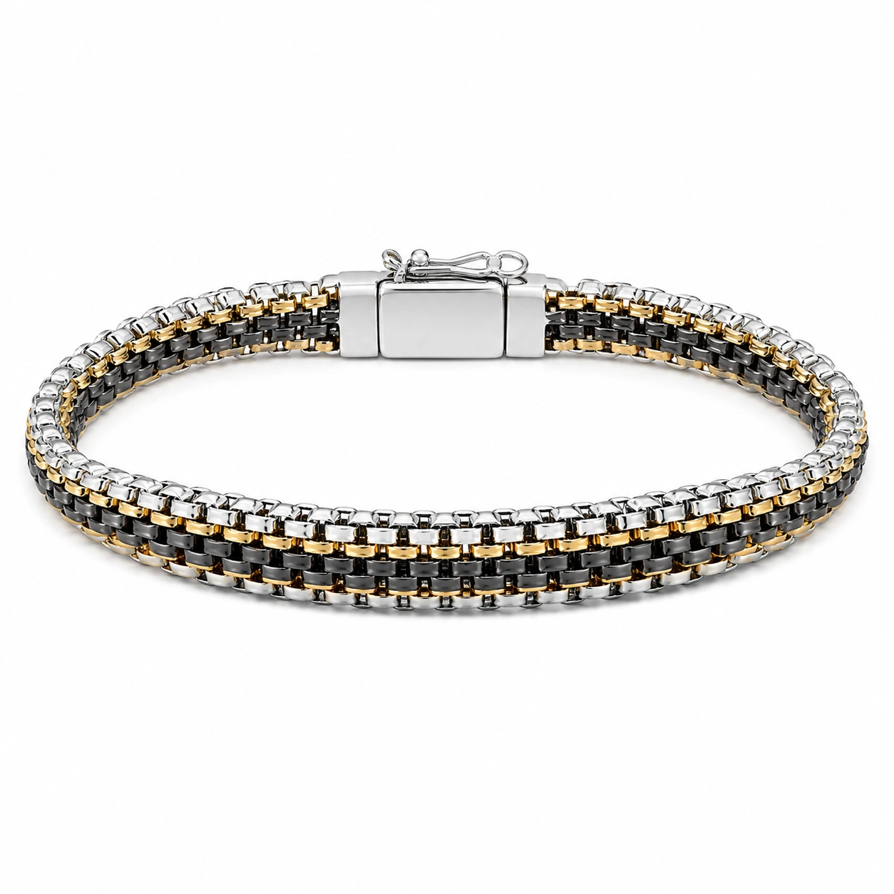 Herrenarmband Bicolor Silber/Gold/Schwarz 21 cm-glarnovex