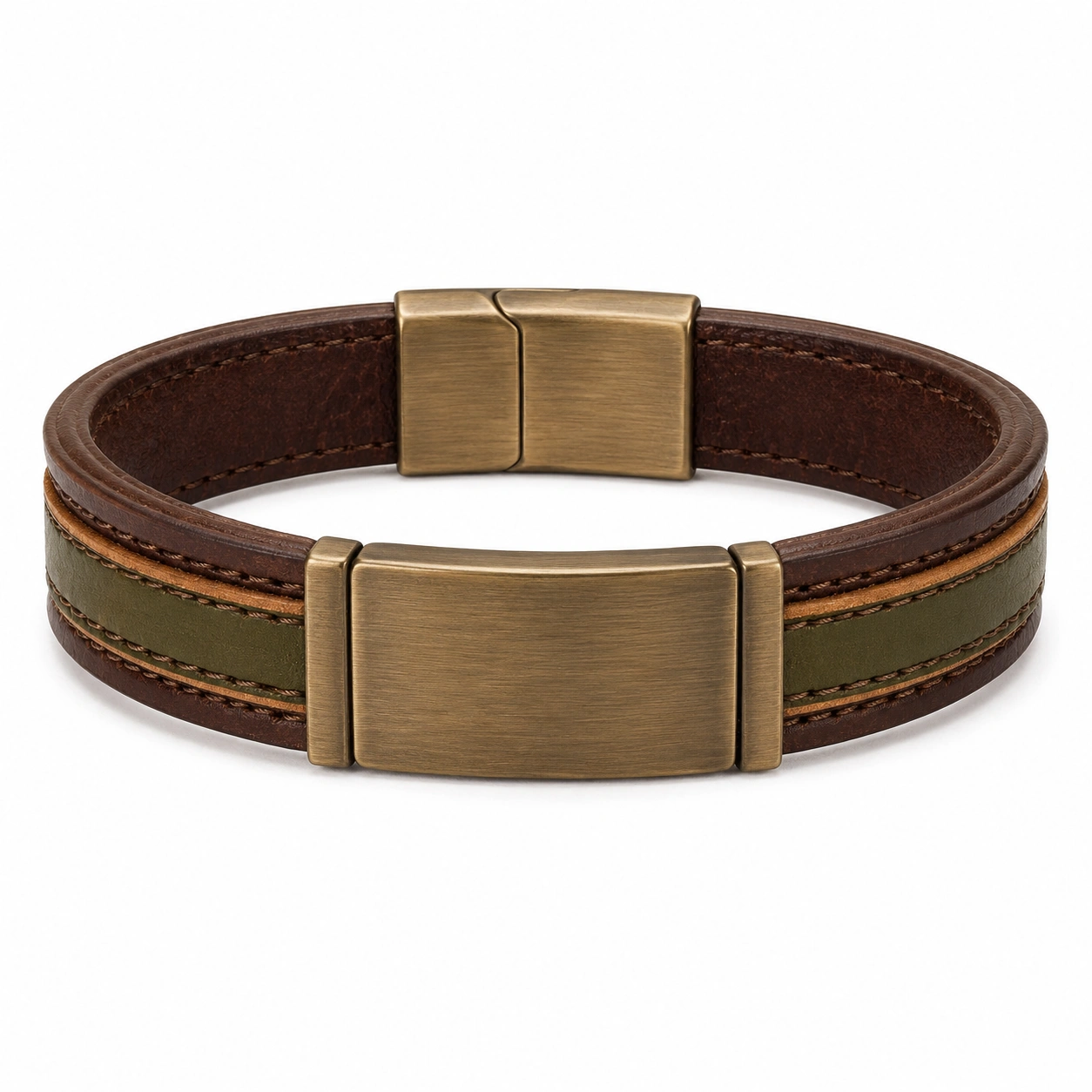 Herren Lederarmband Magnetverschluss Braun/Grün 20 cm-glarnovex
