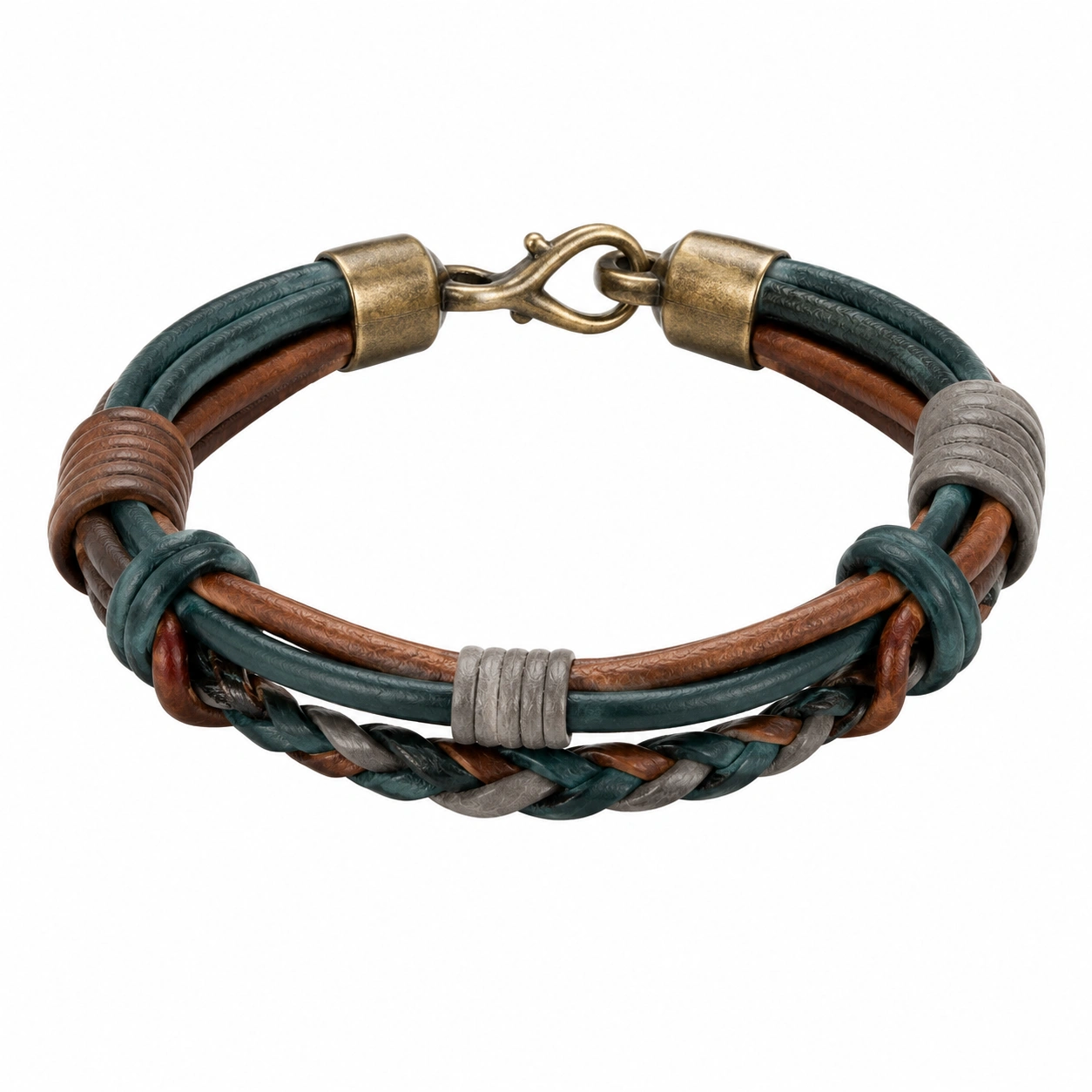 Vintage Geflochtenes Armband mit Hakenverschluss - Braun/Grün/Grau-glarnovex