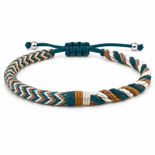 Verstellbares geflochtenes Armband türkis, braun und weiß-glarnovex