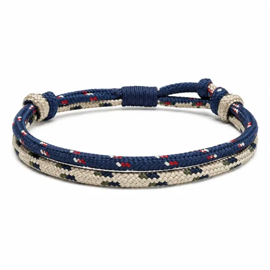 Maritimes Doppelarmband Blau/Beige mit Knotenverschluss-glarnovex