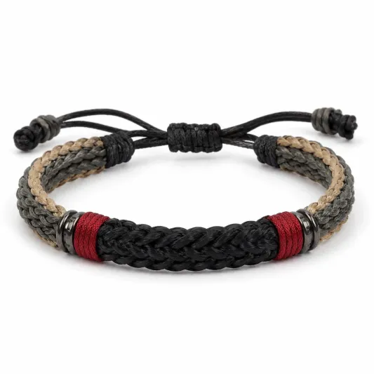 Geflochtenes Armband Verstellbar Schwarz Rot Beige-glarnovex