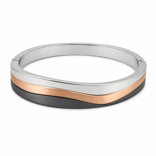 Tri-Color Damen Armreif, Silber, Roségold und Schwarz-glarnovex