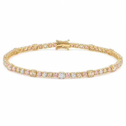 Elegantes Tennisarmband in Gold mit weißen und rosa Steinen-glarnovex