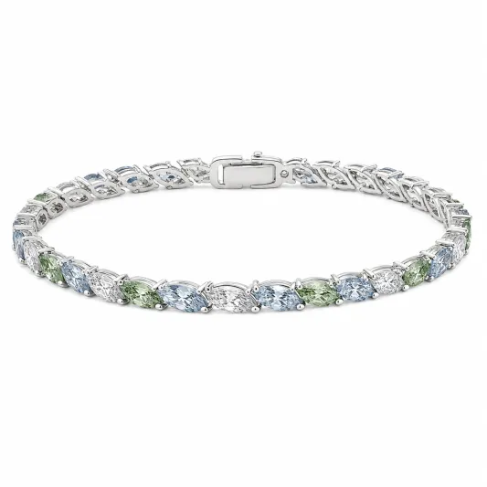Elegantes Tennisarmband mit Zirkonia in Blau und Grün, 18 cm-glarnovex