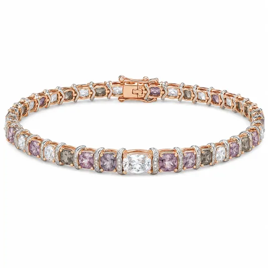Tennisarmband mit mehrfarbigen Kristallen und Roségold-Look-glarnovex