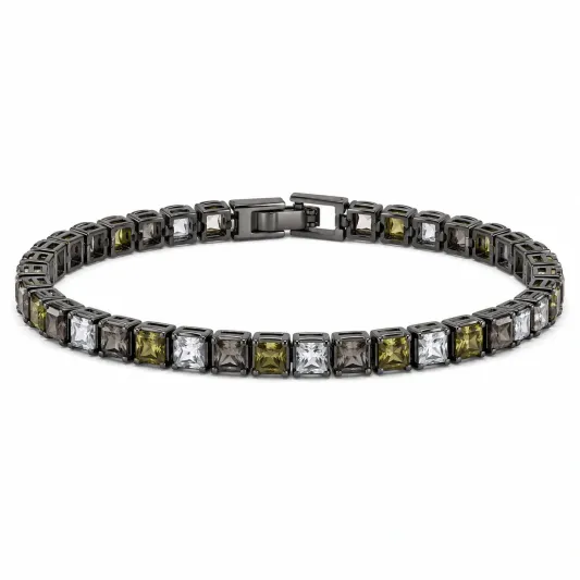 Tennisarmband mit quadratischen Kristallen in Oliv, Klar und Schwarz-glarnovex