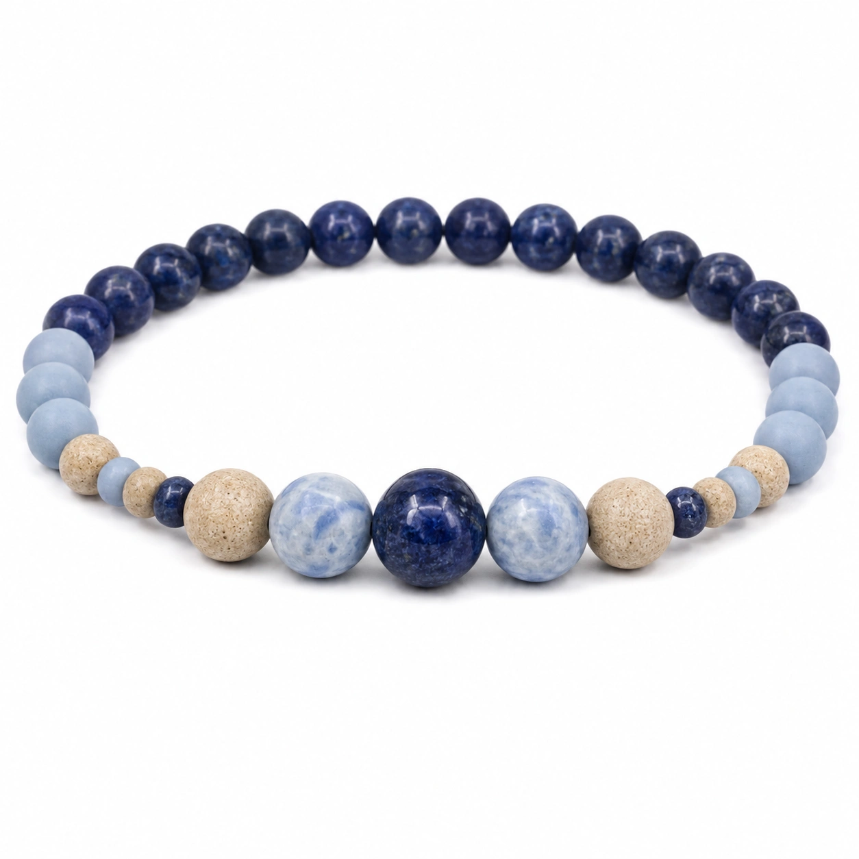 Elegantes Armband mit blauen und sandfarbenen Perlen, 20 cm-decozrina