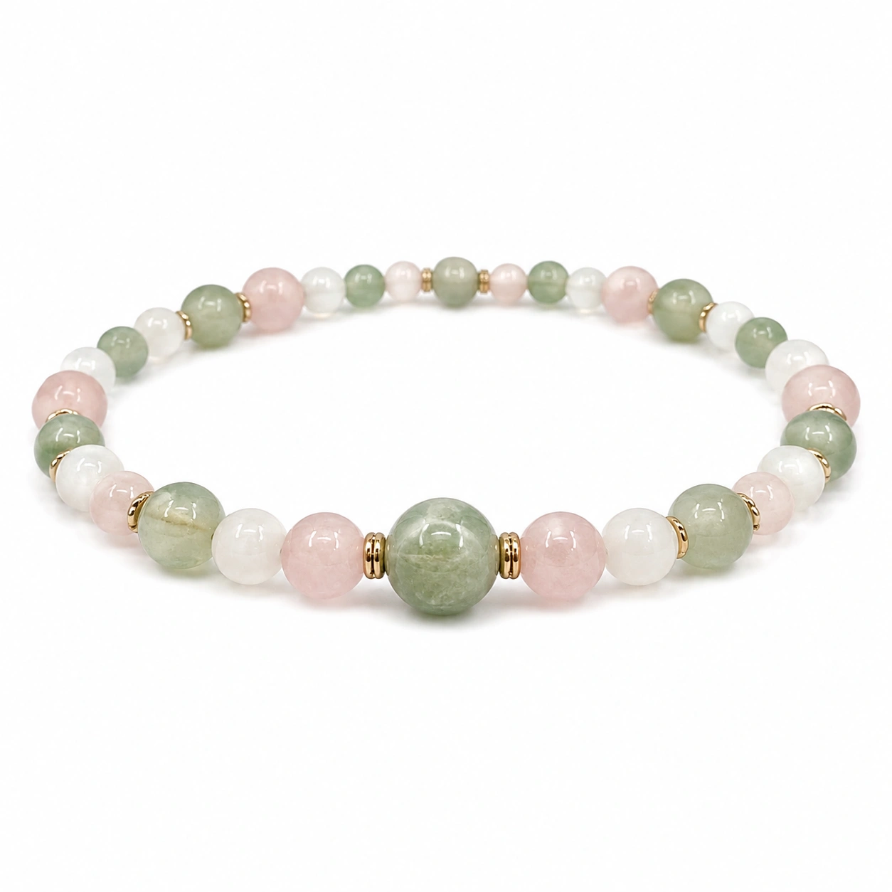 Elastisches Edelsteinarmband Grün Rosa Weiß 18cm-decozrina