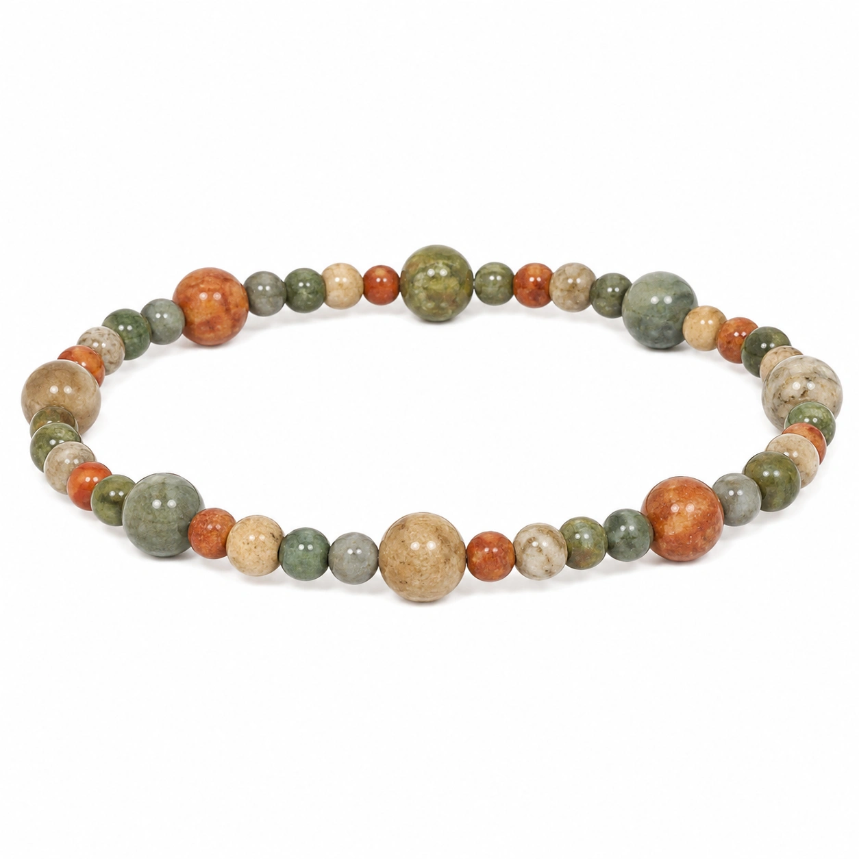 Elastisches Perlenarmband in Grün/Orange/Braun-decozrina
