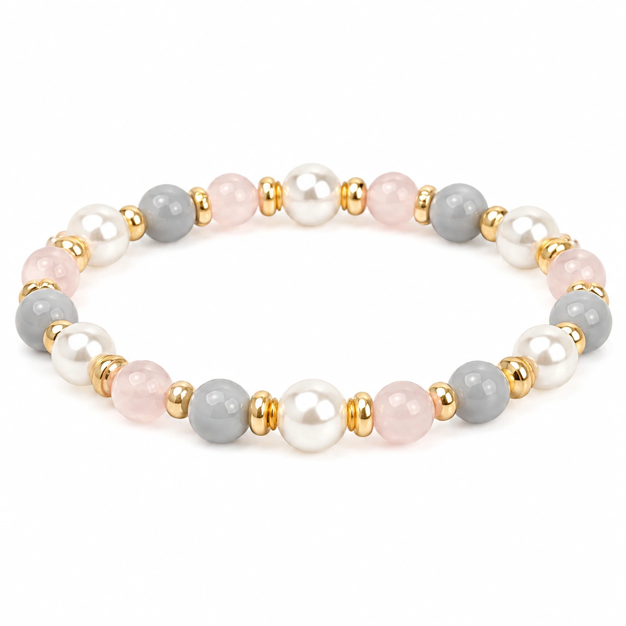 Elastisches Armband aus Perlen in Weiß, Grau und Rosa-decozrina
