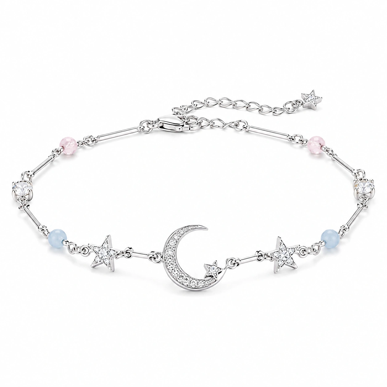 Verstellbares Silberarmband mit Zirkonia und Mond- und Sternmotiven-decozrina