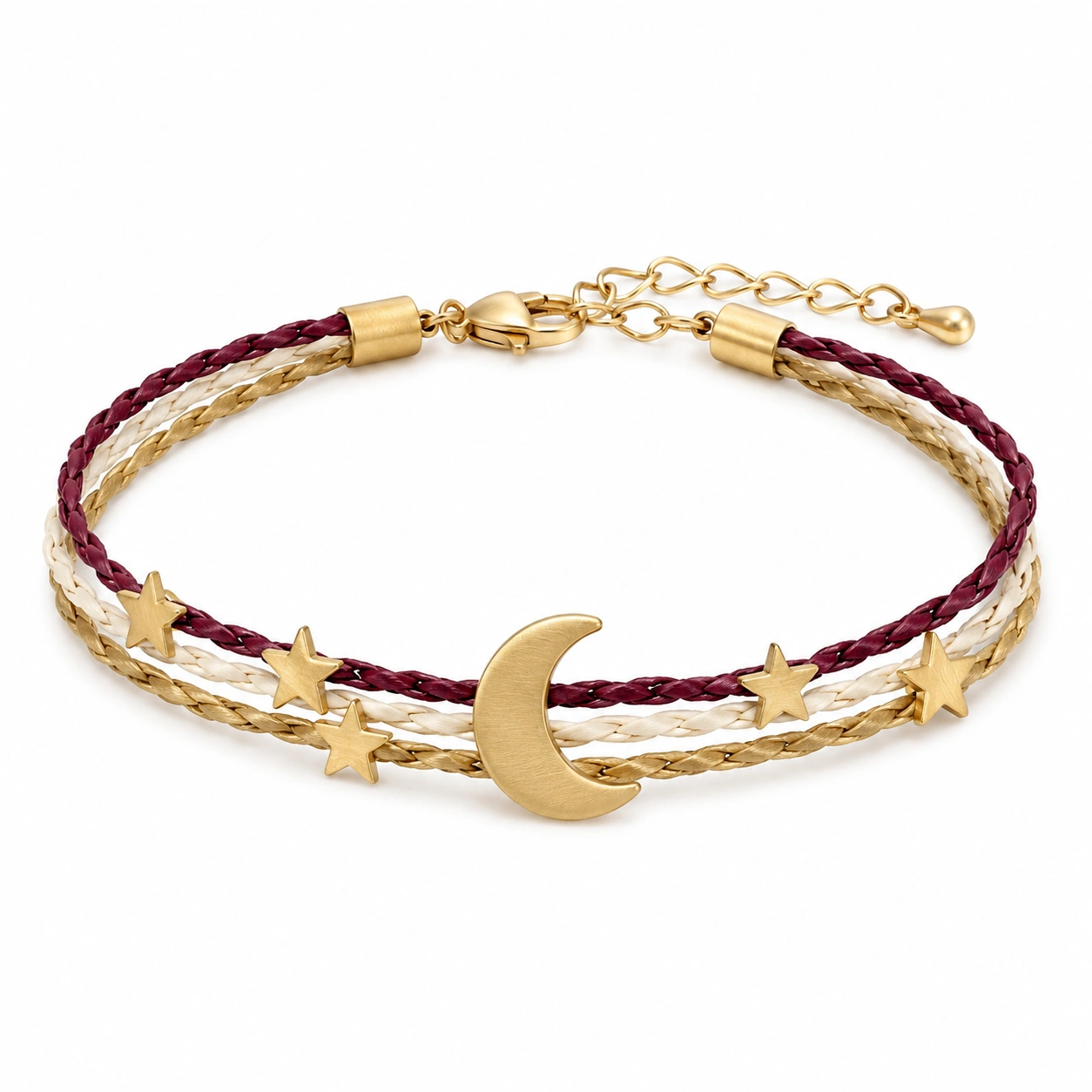 Geflochtenes Armband mit Mond und Sternen in Lila/Weiß/Gold-decozrina