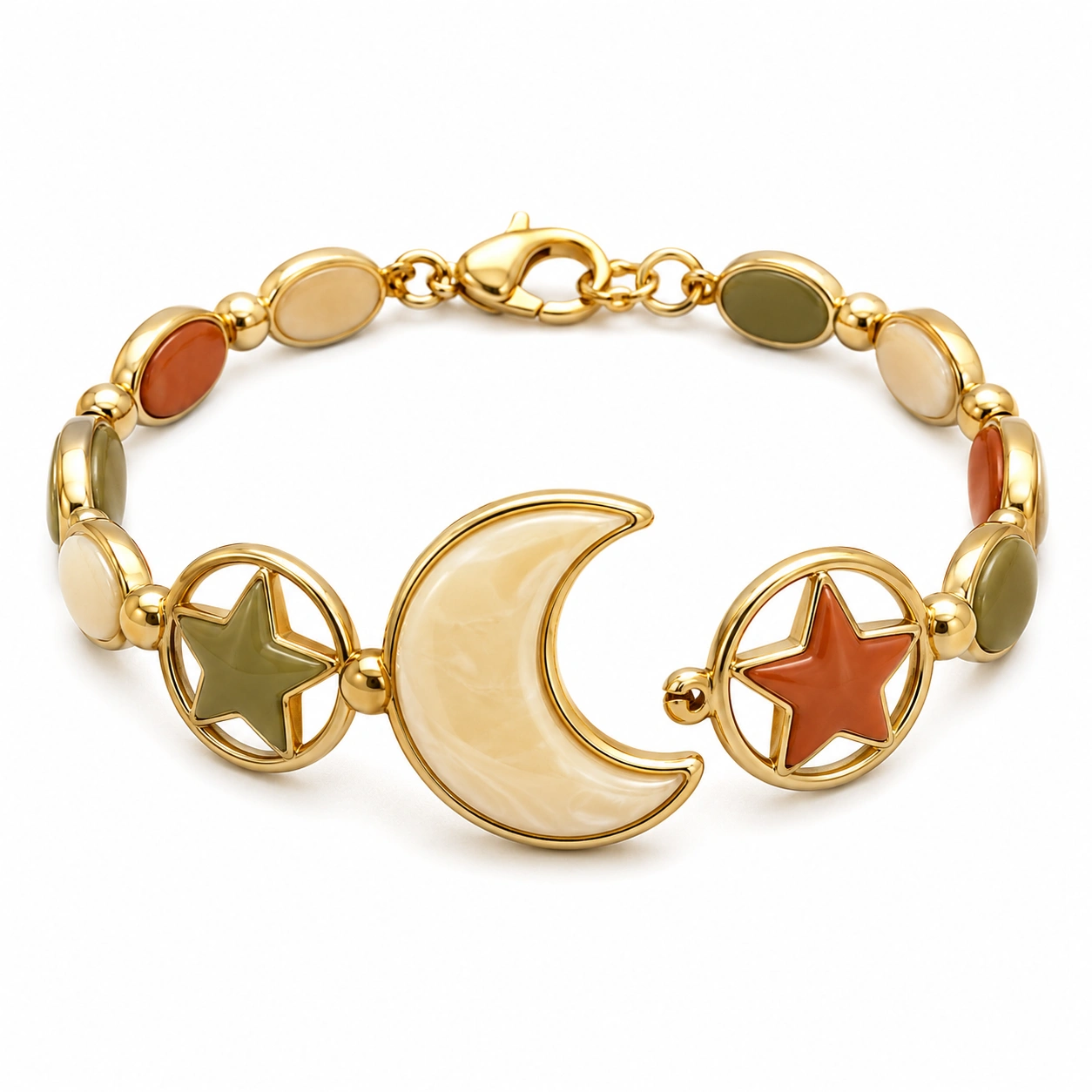 Armband mit Mond- und Sternmotiv - Gold/Grün/Rot/Beige-decozrina