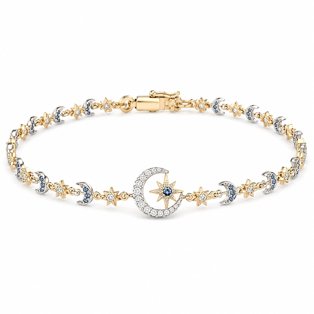 Goldenes Zirkonia Armband mit Mond- und Sternmotiven-decozrina