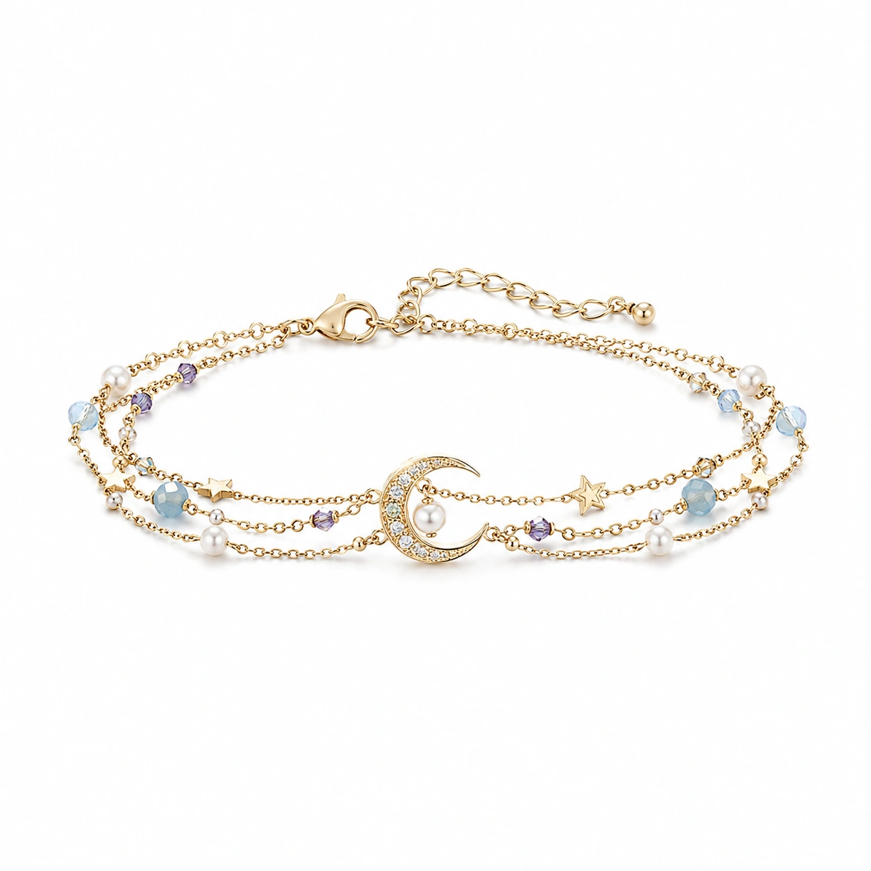 Goldenes Armband mit Mond und Sterne, verstellbar-decozrina