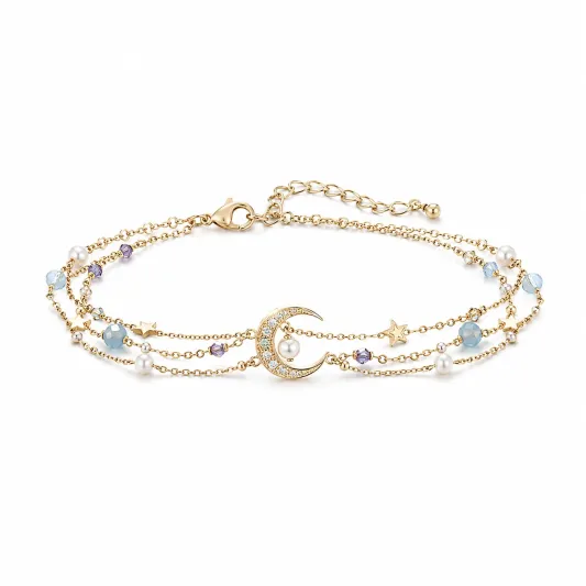 Goldenes Armband mit Mond und Sterne, verstellbar-decozrina