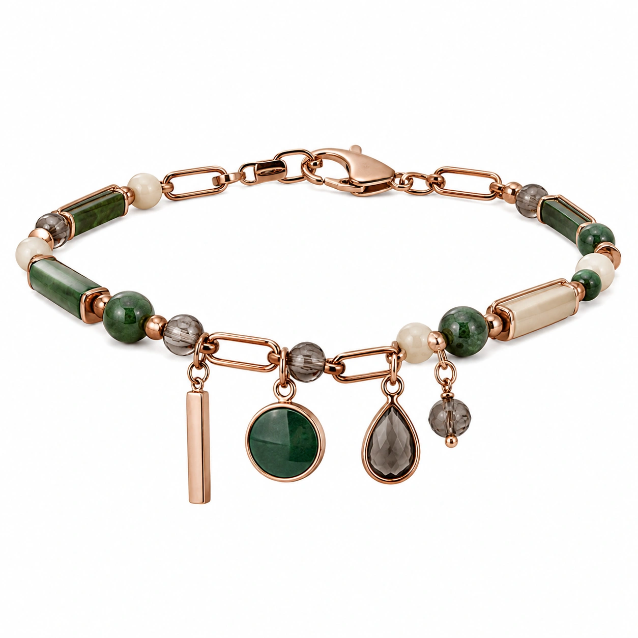 Charm-Armband Roségold mit Grünen und Weißen Steinen-decozrina