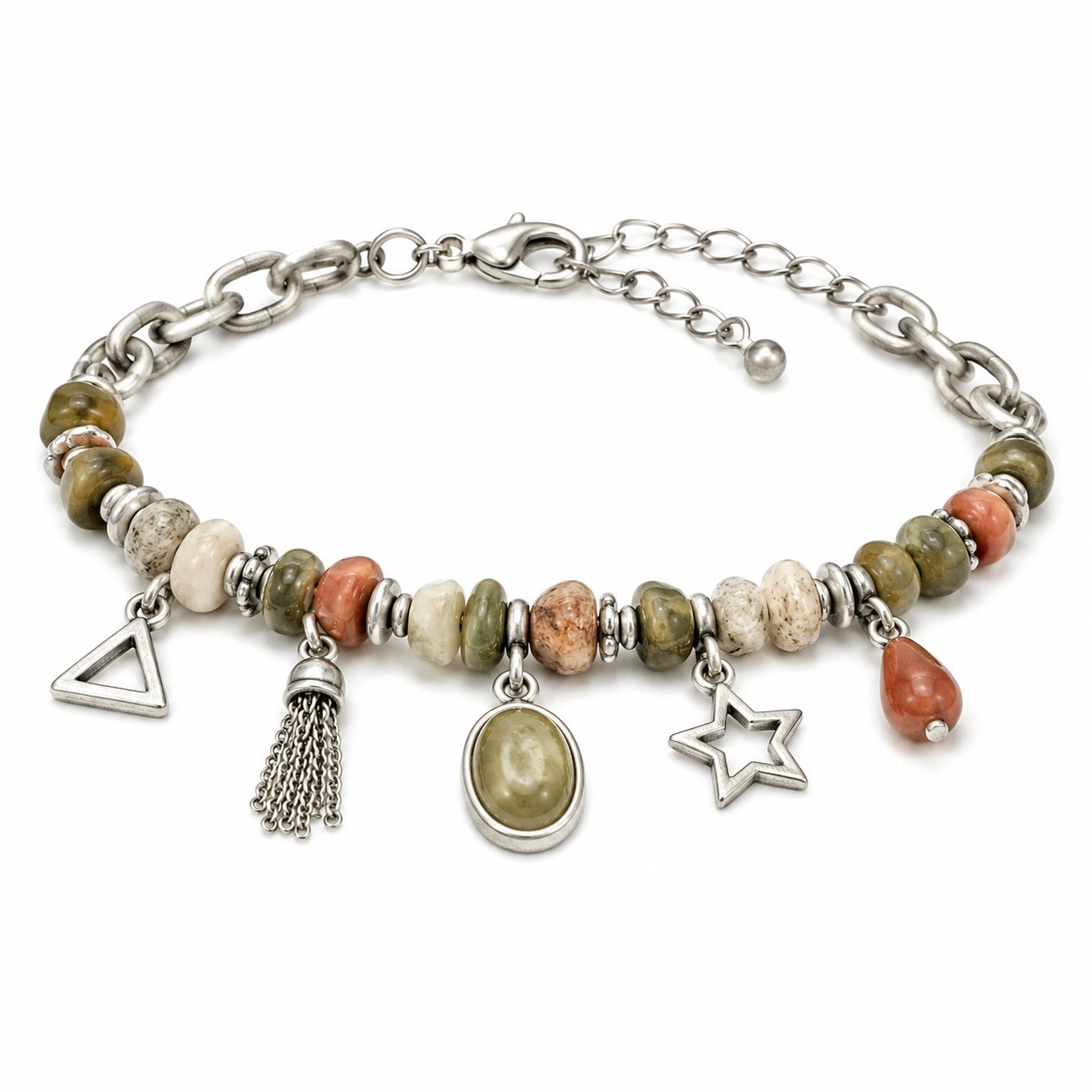 Charm-Armband mit Natursteinen und Anhängern in geometrischen Formen-decozrina