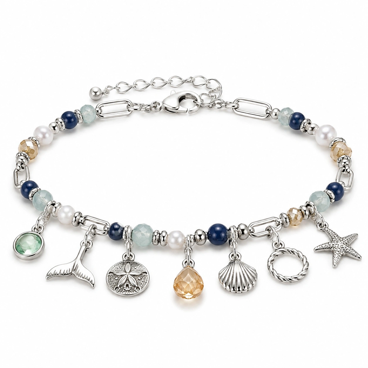 Charm-Armband mit Anhängern und Kristallen in Silber und Blau-decozrina